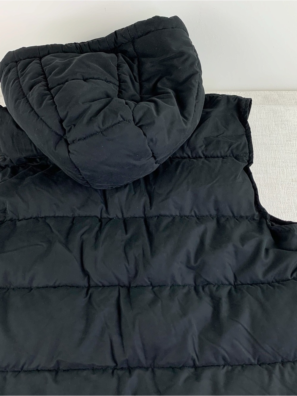 Zella women S long hooded puffer vest in black full zip quilted water resistant - Picture 8 of 16
